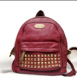 Michael Kors Red Pebble Leather Studded Backpack Medium